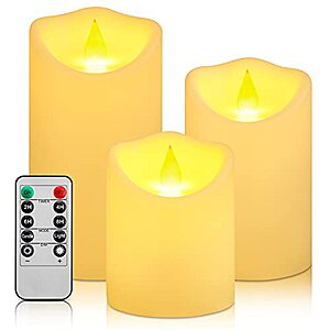 3-Pack Enido Large Pillar Flickering Flameless Waterproof Outdoor Candles w/ Remote Control (Battery Operated) $7.60 + F/S w/ Prime or on Orders $25+
