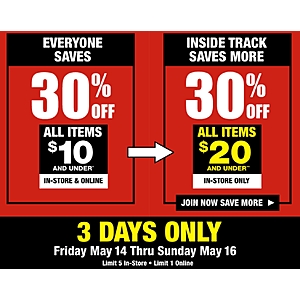 Harbor Freight: EVERYONE gets 30% off 10$ item or ITC 30% off 20$ item 5.14 - 5.16
