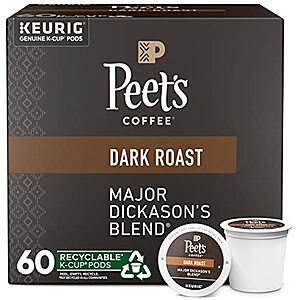 Amazon $25.19 after extra 25% off Peet's Coffee, Dark Roast Major Dickason's Blend 60 Count (6 Boxes of 10 K-Cup Pods) S&S
