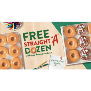 Krispy Kreme (8/11/20 only): Buy 1 Dozen Donuts Get 1 Select Dozen Free