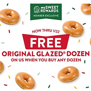 Krispy Kreme Offer: Buy Any Dozen Doughnut & Receive Free Dozen Original Glazed Doughnuts for Sweet Reward Members (Valid thru 1/22)