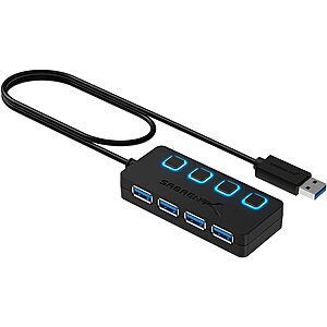 Sabrent 4-Port USB 3.0 Slim Hub w/ 2' Cable $10