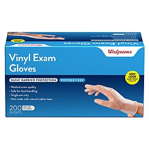 Basic Disposable Vinyl Gloves One Size Fits Most 200 ea/bx @ Walgreens $5/box, $36.72 for 8 boxes