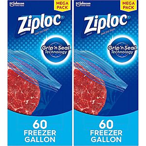 2-Pack 60-Count Ziploc Food Storage Freezer Bags (Gallon Size) $11.83 with S&S + Free Shipping with Prime or $25+
