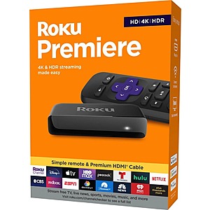 Roku Premiere Streaming Media Player with Premium High Speed HDMI Cable and Simple Remote Black 3920R - $17.99