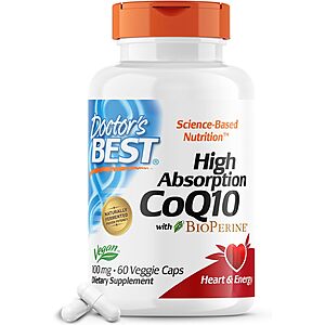 Doctor's Best Supplements: 60-Ct High Absorption 100mg CoQ10 with BioPerine Caps $7.20 & More w/ Subscribe & Save