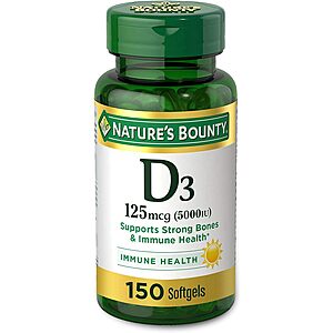 $4.75 /w S&S: Nature's Bounty Vitamin D3, 5000IU, Rapid Release Softgels, 150 Ct