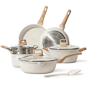 Carote Nonstick Pots and Pans Set,10 Pcs Induction Kitchen Cookware Sets (White Granite) - $79
