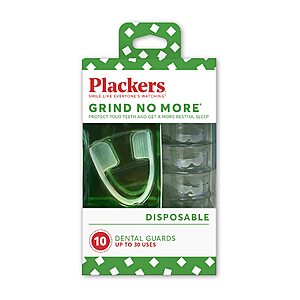 $6 Plackers Grind No More Night Guard, Nighttime Protection for Teeth, Sleep Well, BPA Free, Ready to Wear, Disposable, One Size Fits All, 10 Count