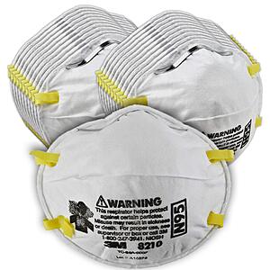 3M Personal Protective Equipment Particulate Respirator 8210, N95, Smoke, Dust, Grinding, Sanding, Sawing, Sweeping, 20/Pack - $17.85