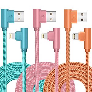 Amazon - 3 Pack 10FT 90 Degree Charging Cable MFi Certified USB Lightning Cable Nylon Braided Fast Charging FS w/ Prime $7.79