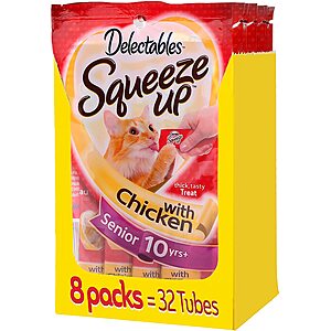 32-Ct Hartz Delectables Squeeze Up Interactive Lickable Wet Cat Treats for Adult & Senior Cats (Chicken) $13 w/ S&S + free shipping w/ Prime or on $25+