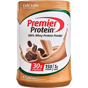 23.9-Oz Premier Protein 100% Whey Protein Powder: Café Latte $14, Chocolate or Vanilla $14.70 w/ S&S + free shipping w/ Prime or on $25+