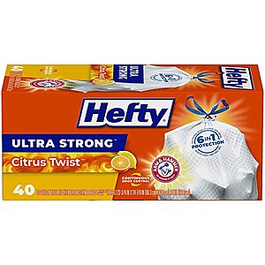 40-Ct 13-Gallon Hefty Ultra Strong Tall Kitchen Trash Bags (Citrus Twist) $5.60 + free shipping w/ Prime or on $25+