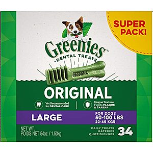 34-count Greenies Original Large Natural Dental Care Dog Treats $20.90 w/ Subscribe & Save