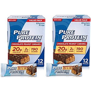 12-Count 1.76-Oz Pure Protein Bars (Chocolate Peanut Caramel) 2 for $24.60 w/ S&S & More + Free S/H
