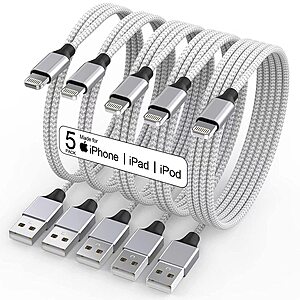 Qiruoz Nylon Braided USB-A to Lightning Charging Cables: 5-Pack $6