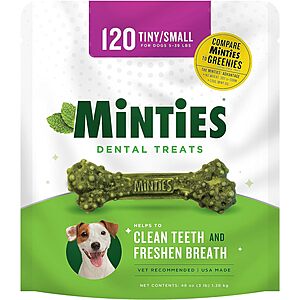 Minties Dog Dental Bone Treats: 120-Count (48-Oz, Tiny/Small Dogs 5 to 39-lbs) $15.25 w/ Subscribe & Save