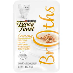 Prime Members: 32-Pack 1.4-Oz Purina Fancy Feast Broths Creamy Wet Cat Food (Tuna, Chicken & Whitefish) $15.30 + Free Shipping