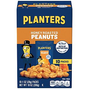 Planters Honey Roasted Peanuts: 12-Pack 4-oz Bags $8.25, 60-Count 1-oz Bags $10.60 w/ Subscribe & Save