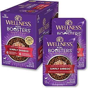12-Pack 2.8-Oz Wellness Bowl Boosters Simply Shreds Natural Grain Free Wet Dog Food Mixer/Topper/Snack (Variety Bundle) $13 w/ S&S + Free Shipping w/ Prime or on $35+