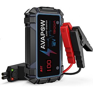 Prime Members: AVAPOW 1500A 12800mAh 12V Portable Car Battery Jump Starter  (up to 7L Gas/5.5L Diesel Engine) $30 + Free Shipping