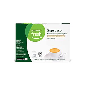 50-Count Amazon Fresh Espresso Nespresso Compatible Aluminum Coffee Capsules (Medium Roast) $12.90 & More w/ S&S + Free Shipping w/ Prime or on $35+