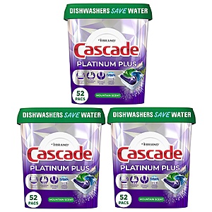 52-Count Cascade Platinum Plus ActionPacs Dishwasher Pods (Mountain Scent) + $10 Amazon Credit 3 for $41.85 & More after $15 Rebate w/ S&S + Free S/H
