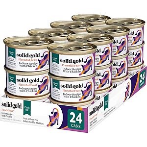 Prime Members: 24-Count 3-Oz Solid Gold Wet Cat Food Pate for Adult & Senior Cats (Chicken or Salmon & Beef) $10.40 & More w/ S&S + Free Shipping w/ Prime or on $35+