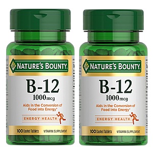 Nature's Bounty Vitamins & Supplements: Buy 1 Get 1 Free + 30% Off: 100-Count Vitamin B12 1000mcg Coated Tablets 2 for $6.80 & More w/ S&S + Free Shipping w/ Prime or on $35+