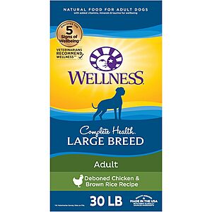 Wellness Dry Dog Foods 30% Off: 30-lbs Complete Health Large Breed (Adult) $45.50, 12-lbs Wellness Complete Health Small Breed (Adult) $29.25 & More w/ S&S + FS w/ Prime or on $35+