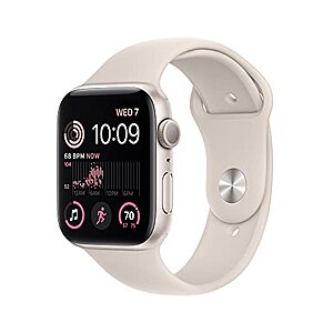 Apple Watch SE (2nd Gen) [GPS 44mm] Smart Watch w/Starlight Aluminum Case & Starlight Sport Band - S/M - $239.99 + F/S - Amazon