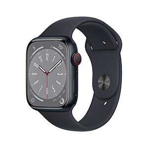 $354.99: Apple Watch Series 8 [GPS + Cellular 45mm] Smart Watch w/Midnight Aluminum Case with Midnight Sport Band - M/L