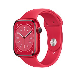 $254.99: Apple Watch Series 8 [GPS 45mm] Smart Watch w/ (Product) RED Aluminum Case with (Product) RED Sport Band - M/L
