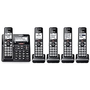 $116.99: Panasonic Cordless Phone with Advanced Call Block, 5 Handsets - KX-TGF975B (Black with Silver Trim)