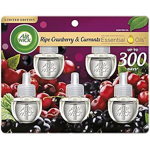 $3.17 /w S&S: Air Wick Plug in Scented Oil Refill, 5 ct, Ripe Cranberry and Currants, Air Freshener, Essential Oils, Fall Scent, Fall decor
