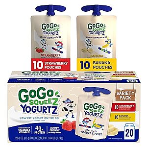 $10.91 /w S&S: GoGo squeeZ Yogurt Variety Pack, Strawberry & Banana, 20-3oz Pouches