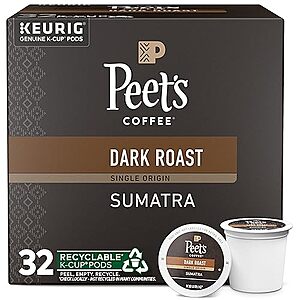 $14.55 /w S&S: Peet's Coffee, Dark Roast K-Cup Pods for Keurig Brewers - Single Origin Sumatra 32 Count