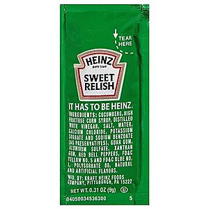 $11.21 /w S&S: Heinz Sweet Relish Single Serve Packet (0.31 oz [9g] Pouches, Pack of 200)