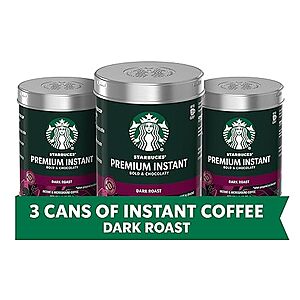 $17.35 /w S&S: 3-Pack 3.17oz Starbucks Premium Instant Coffee (Dark, Medium or Blonde Roast)