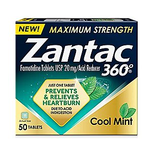 $11.39 /w S&S: Zantac 360 Maximum Strength, Cool Mint, 50 Count, Heartburn Prevention & Relief, 20mg Tablets (2 for $16.78, $8.39 ea)
