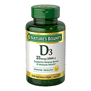 $3.27 /w S&S: Nature's Bounty Vitamin D3 1000 IU, 250 Rapid Release Softgels