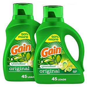 $12.54 w/ S&S: 2-Pack 65-oz Gain + Aroma Boost Liquid Laundry Detergent (Original Scent) + $3.80 Amazon credit