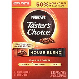 $18.93 w/ S&S: NESCAFE Taster's Choice, House Blend Light Medium Roast Instant Coffee, 8 boxes (144 Packets)