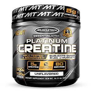 $13.22 w/ S&S: Creatine Monohydrate Powder MuscleTech Platinum Pure Micronized Muscle Recovery + Builder (80 Servings)