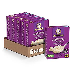 $7.85 w/ S&S: Annie’s White Cheddar Shells Macaroni & Cheese Dinner with Organic Pasta, 10.5 OZ (Pack of 6)