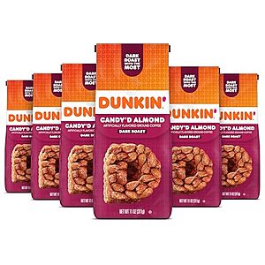 $26.41 w/ S&S: Dunkin' Candy'd Almond Flavored Dark Roast Ground Coffee, 10 Ounce (Pack of 6)