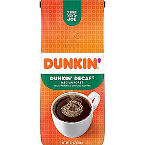 $29.05 w/ S&S: Dunkin' Decaf Medium Roast Decaffeinated Ground Coffee, 12 Ounce (Pack of 6)