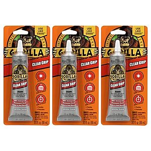 $16.02: Gorilla Clear Grip Waterproof Contact Adhesive, 3 Ounce Tube (Pack of 3)
