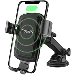 Wireless Charger Car Phone Mount, Squish Qi Fast Charging Wireless Car Charger Mount 10W 7.5W, Cell Phone Holder for iPhone Xs Max/XS/XR/X/8Plus/8 and for Samsung S10/S9/S9+/S8/S8+